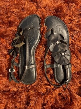Born Black Floral T-Strap Sandals